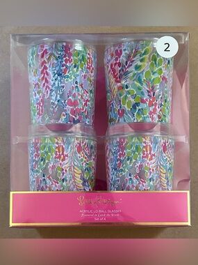 Lilly Pulitzer Catch The Wave Lo-Ball Acrylic Tumblers New in Package Set of 4